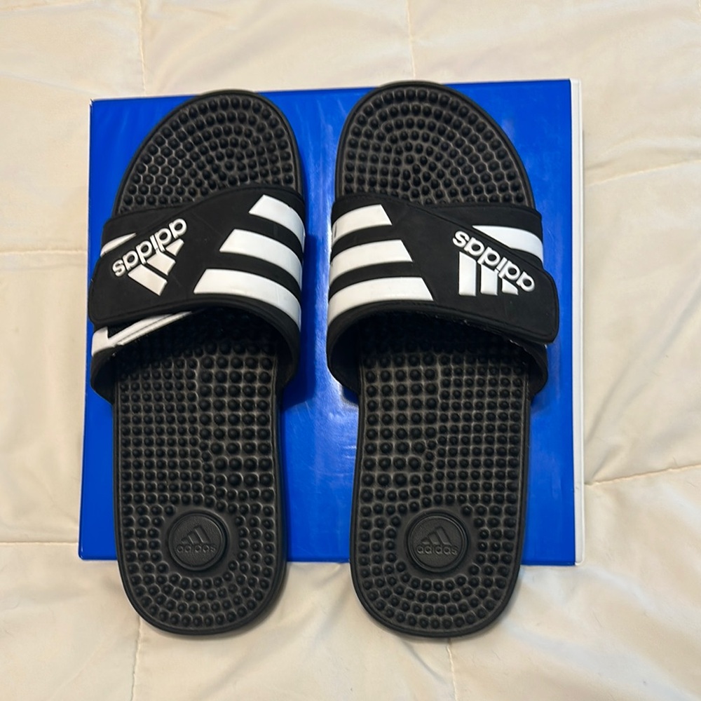 Adidas Black and White Slide Sandals